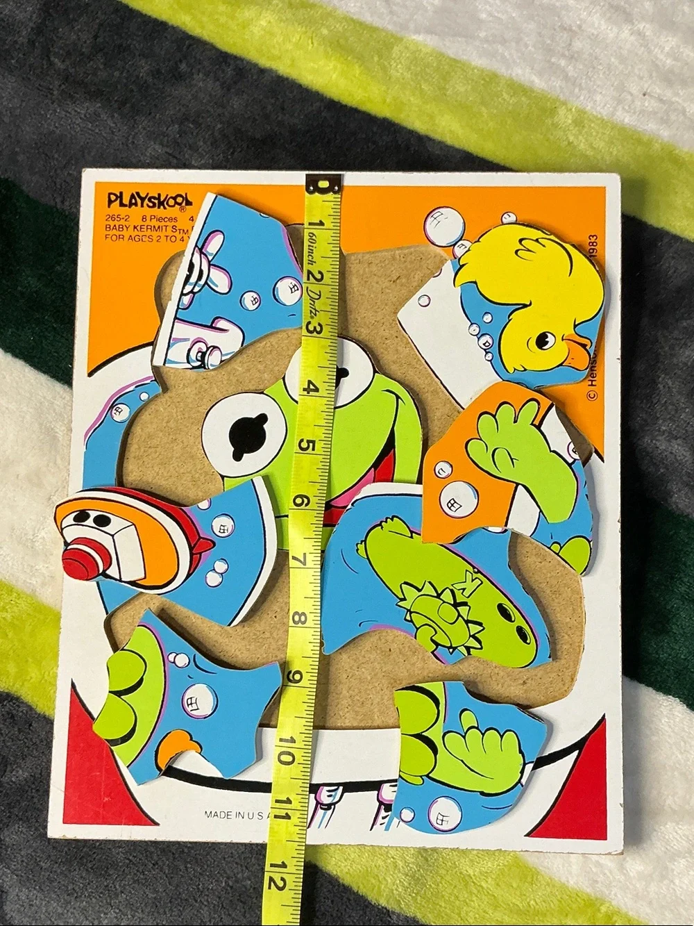 Vintage 1993 Playskool Wooden Puzzle Baby Kermit Bath Time 8 Piece Toy 265-2